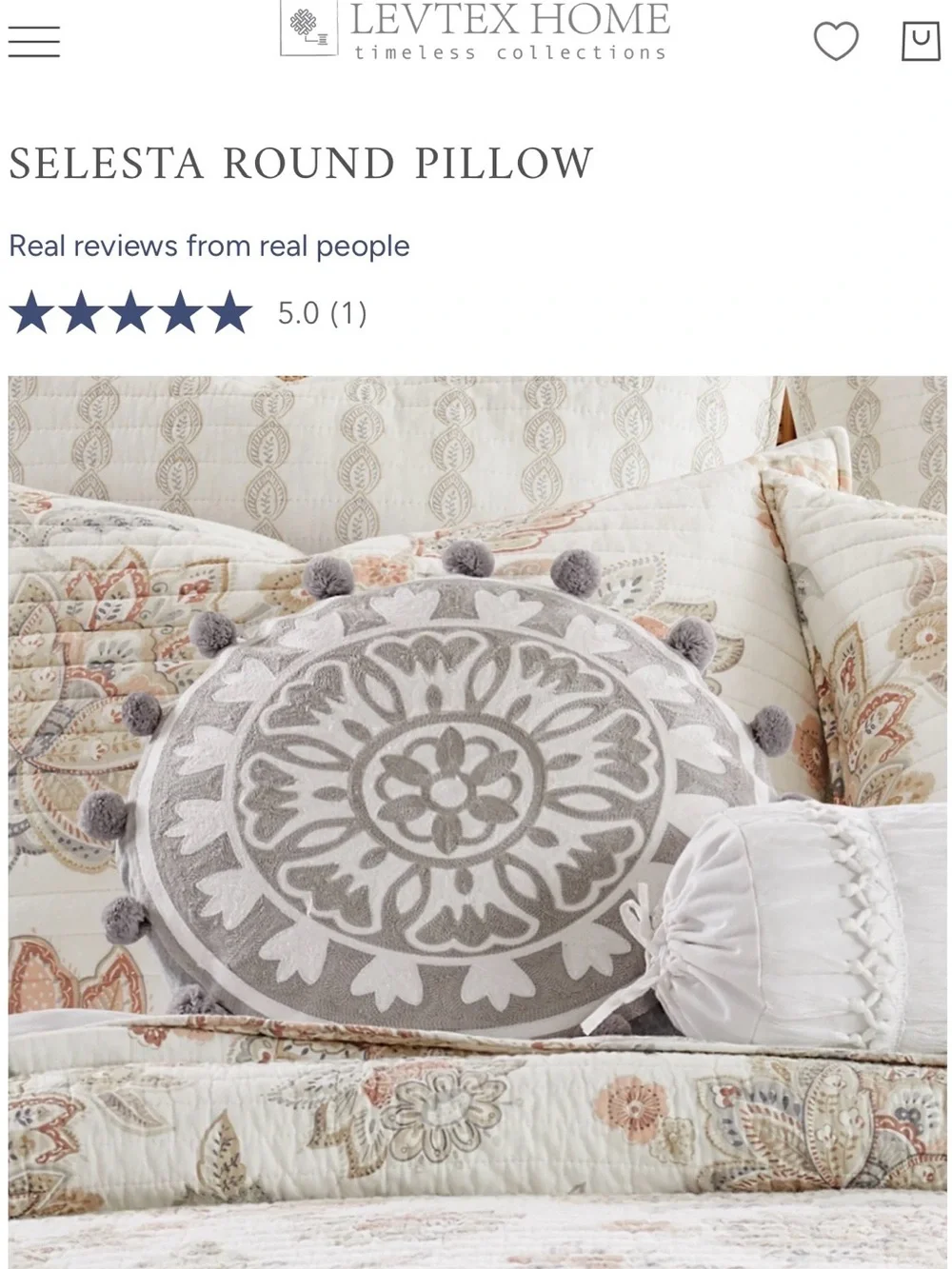Levtex Gray Round Medallion Pillow with Pom Trim🩶🤍The case is washable;